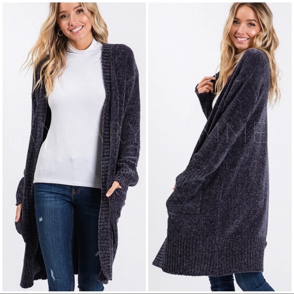 January Summer Sweaters - ❄️LAST3️⃣//CHENILLE CHARCOAL CARDIGAN